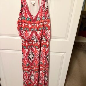 Bisou Bisou Red Pink Printed Maxi Dress
